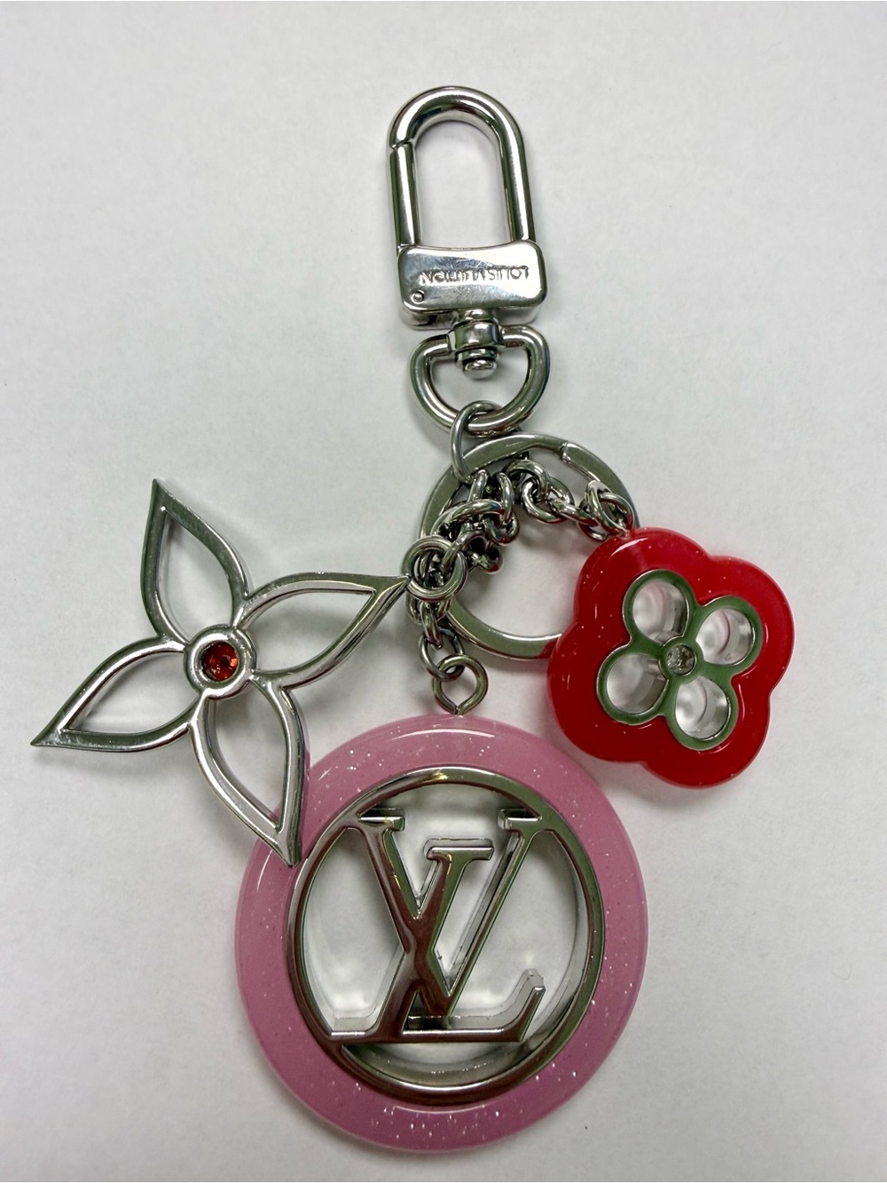 Louis Vuitton Fleur de Monogram Key Holder & Bag Charm - Silver/Pink/Red